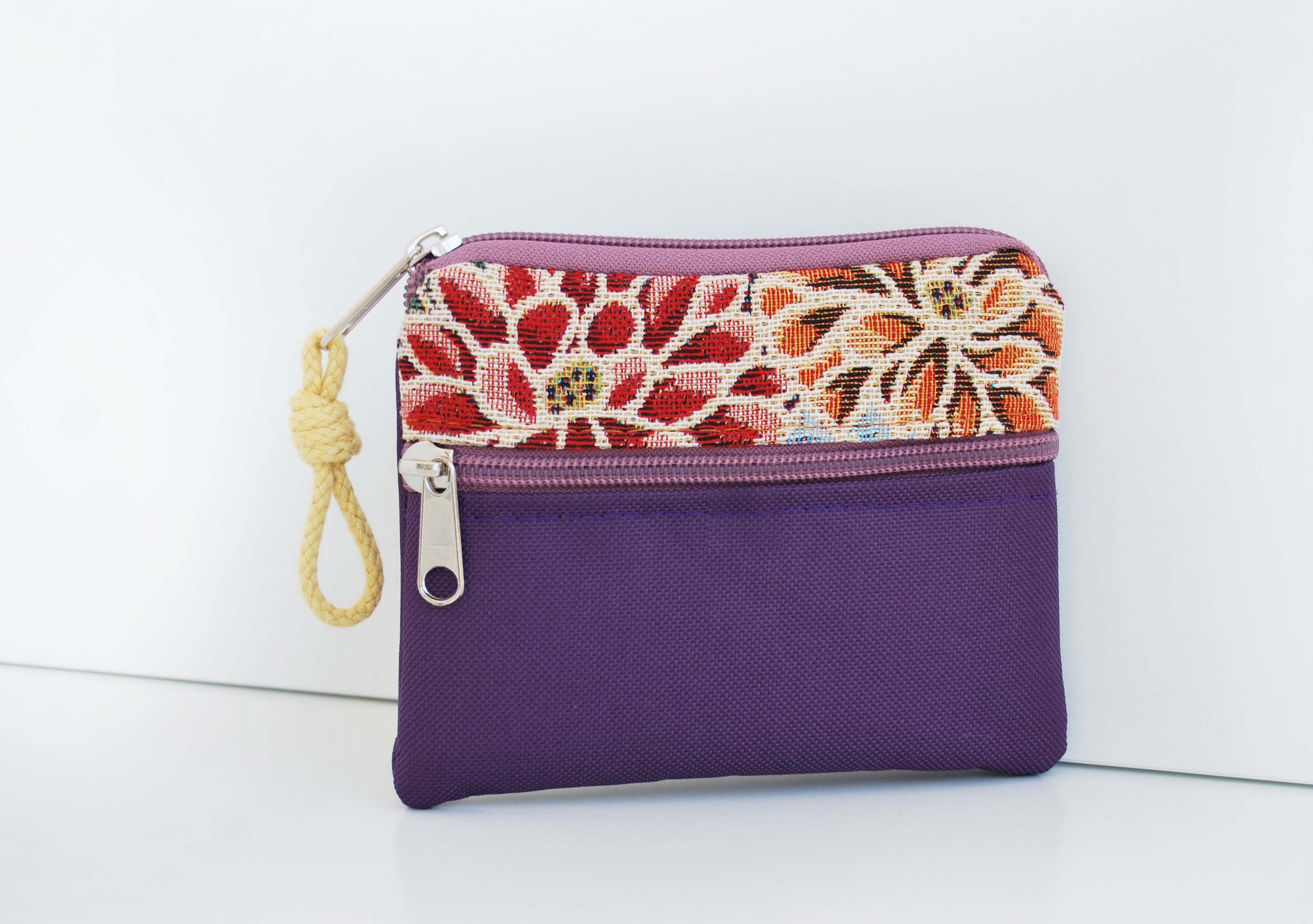 Porta-moedas padrão floral, tela roxa | Joana Candeias