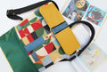 Mochila média padrão geométrico, topo amarelo mostarda, fundo verde | Joana Candeias
