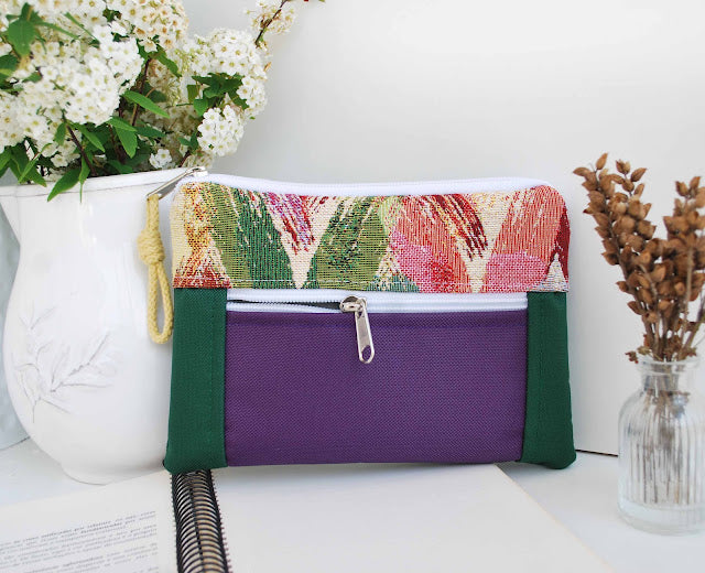 Bolsa de mão padrão textura, tela verde escuro e roxo | Joana Candeias