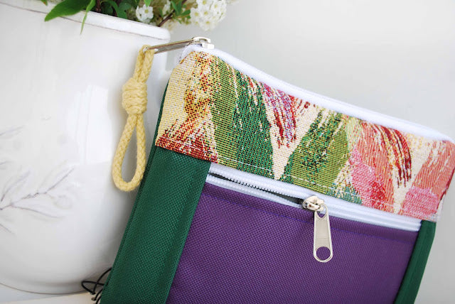 Bolsa de mão padrão textura, tela verde escuro e roxo | Joana Candeias