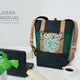 Mochila grande padrão floral, tela preto e verde | Joana Candeias