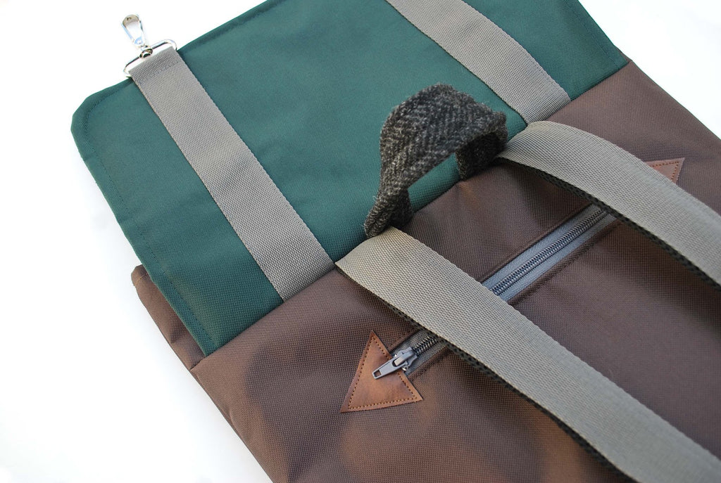 Mochila grande padrão espinhado, tela verde e castanho | Joana Candeias