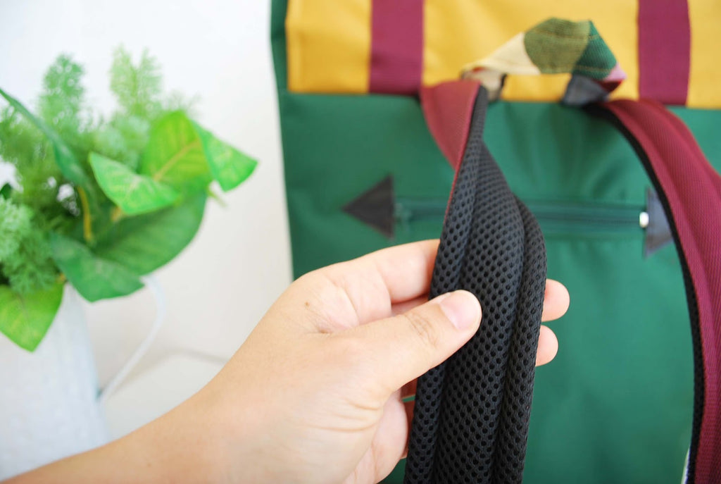 Mochila grande padrão geométrico, tela amarelo mostarda e verde | Joana Candeias